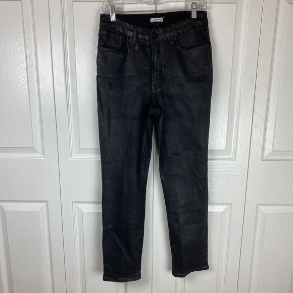 Good American Denim - Good American 31 Waxed Jeans Black Skinny Ankle Wax Black Pants High Rise coated